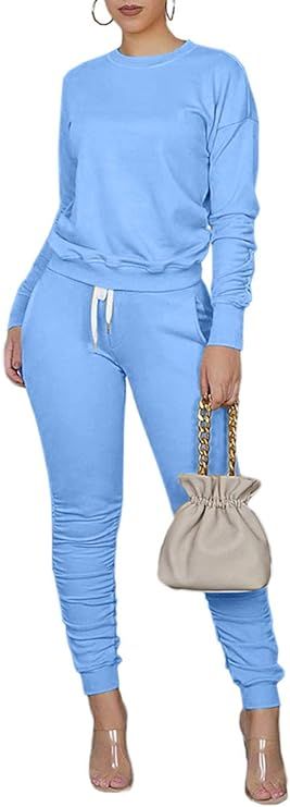 TOPONSKY Womens 2 Piece Tracksuit Long Sleeve Warm Up Outfit Patchwork Pants Set | Amazon (US)