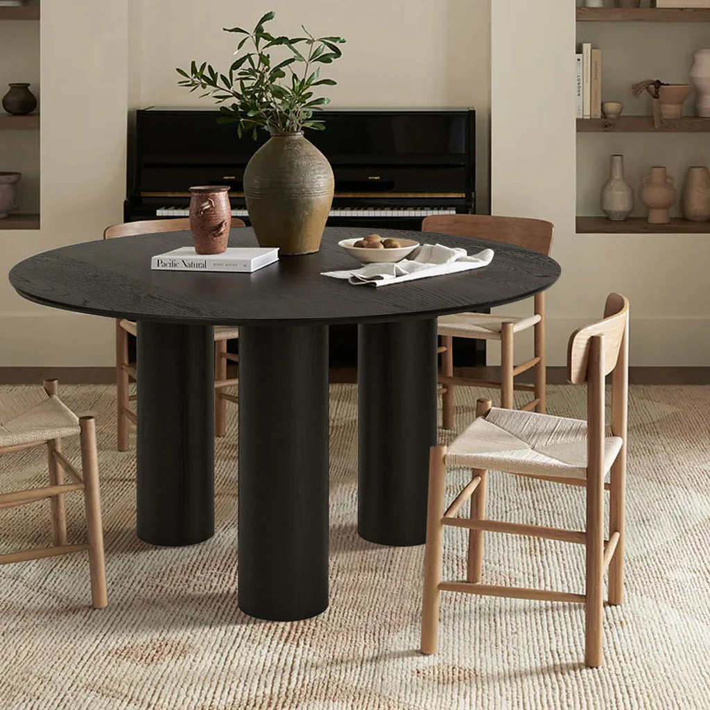 Baguette 52" Modern Oak Wood 3-Leg Round Dining Table | Pop Maison