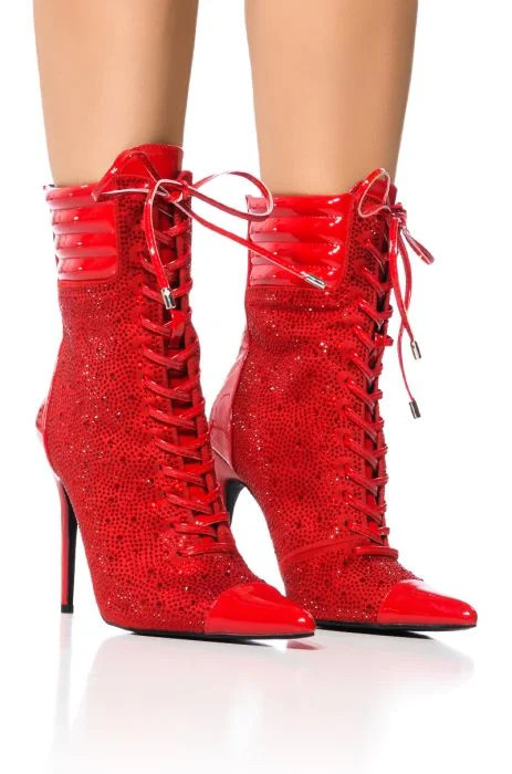 AZALEA WANG FIREFLAME EMBELLISHED BOOTIE IN RED | AKIRA