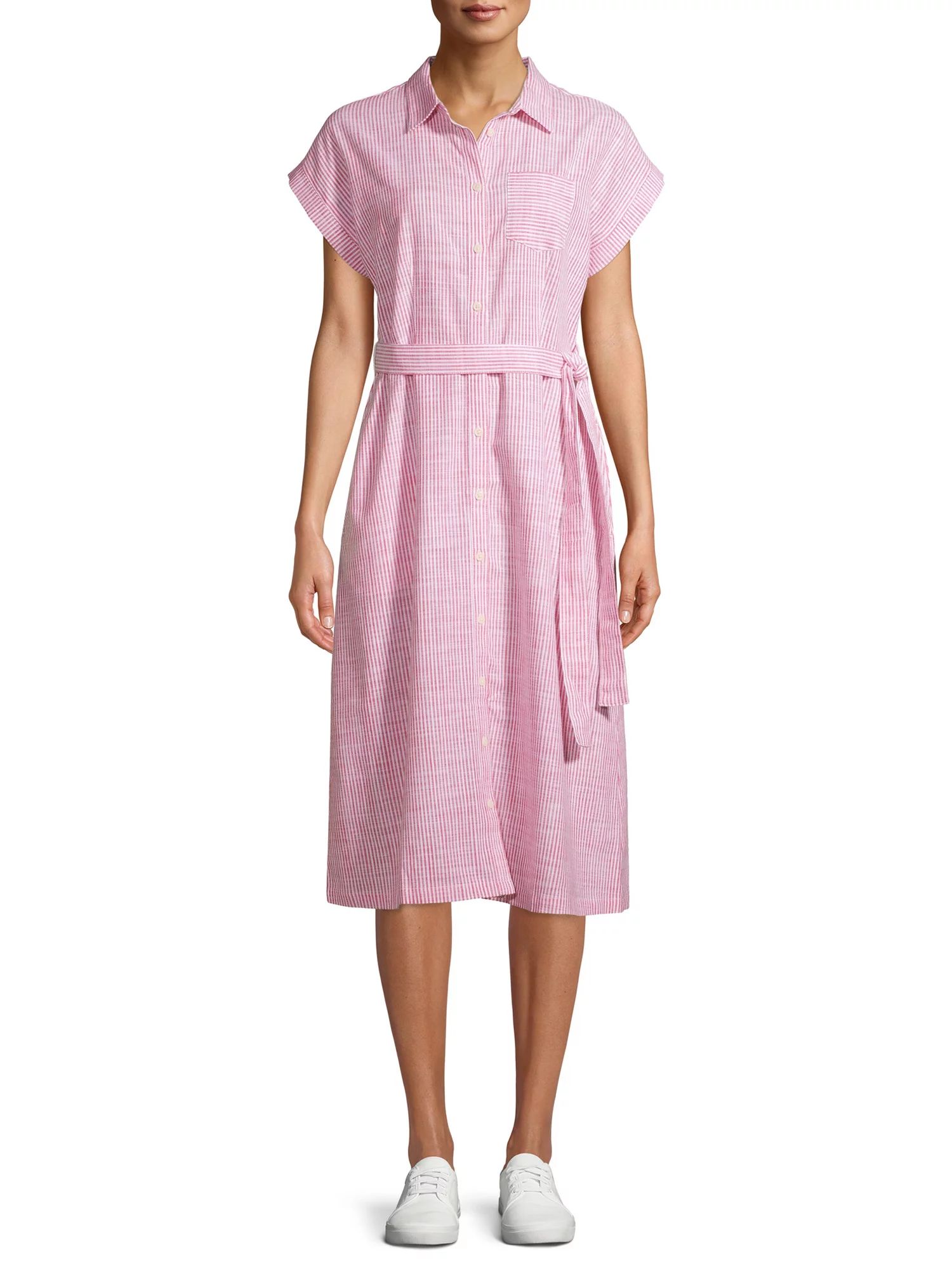 Time and Tru Women's Belted Buttonfront Dress | Walmart (US)