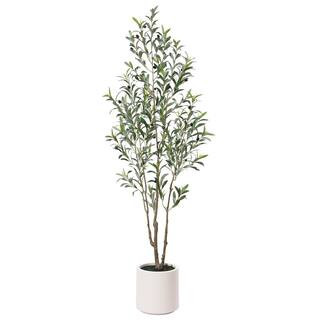 DR.Planzen 6 ft. Artificial Olive Tree with White Planter, Large Faux Olive Silk Tree for Indoor ... | The Home Depot