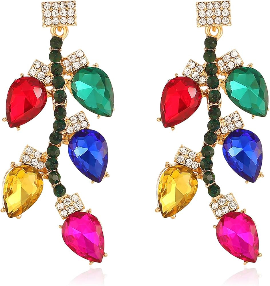 Christmas Earrings for Women Holiday Earrings Colorful Light Bulbs Bow Cane Santa Jingle Bell Chr... | Amazon (US)
