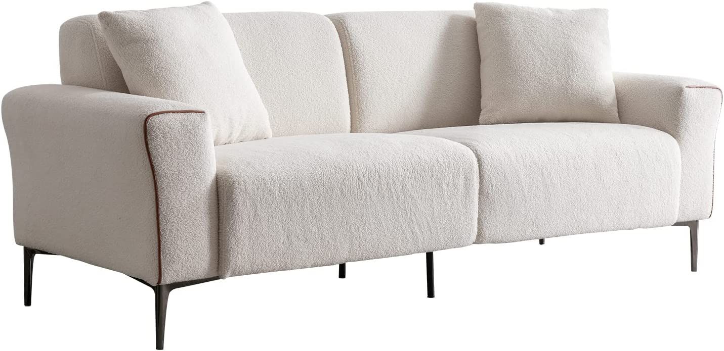 Bonzy Home Lamb Wool Loveseat Sofa, Modern Teddy Sofa Couch with Pillow, Comfy Upholstered Lovese... | Amazon (US)