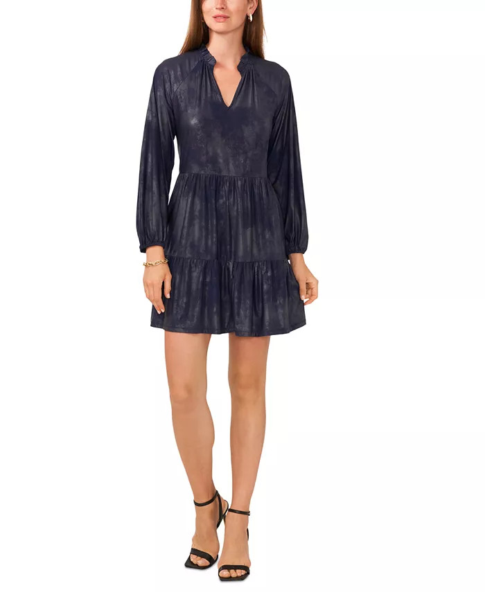 MSK Women's Metallic Tiered Babydoll Dress - Macy's | Macy's
