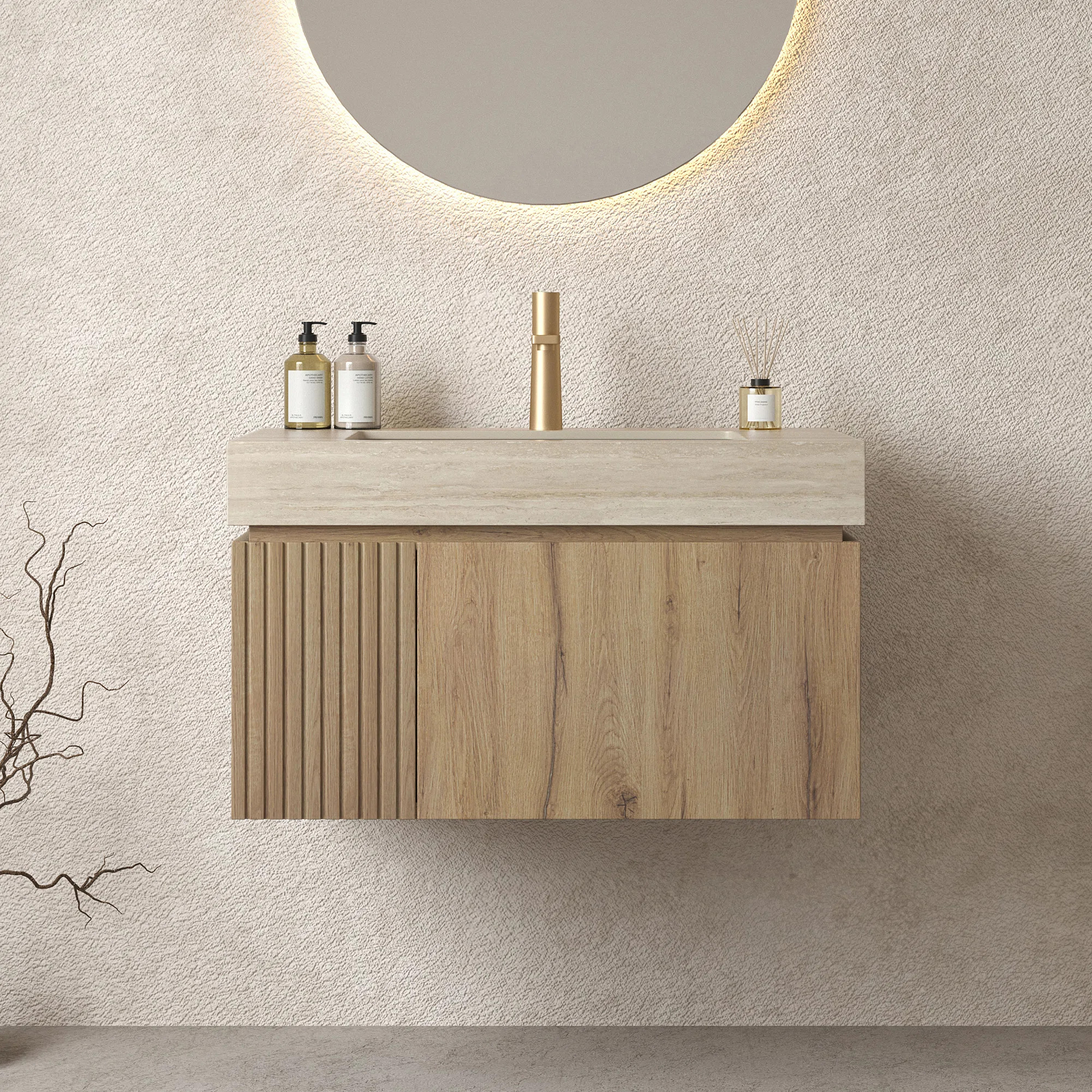 Valenza Modern Bathroom Vanity with Travertine-Pattern Sintered Stone Countertop and Ceramic Basi... | Wayfair North America