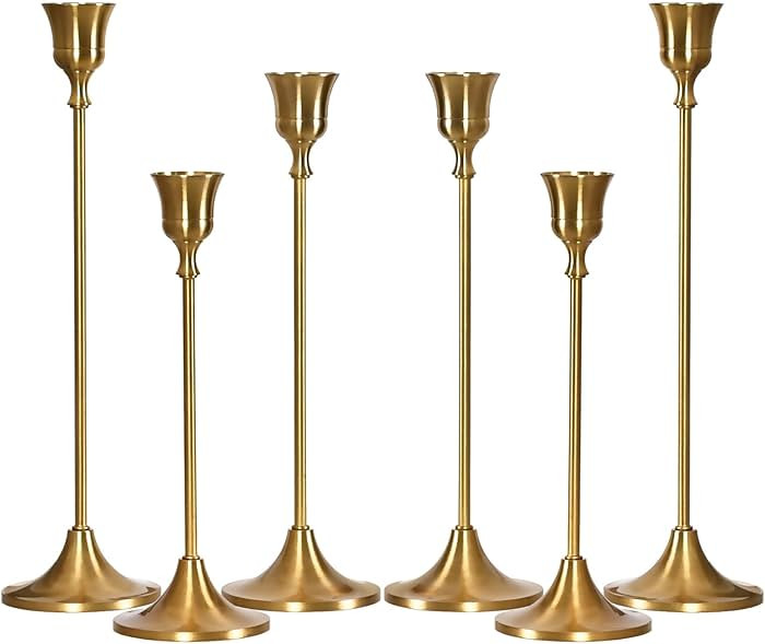 Brass Gold Candlestick Holders Set of 6, Taper Candle Holder for Candlesticks, Antique Vintage Ca... | Amazon (US)