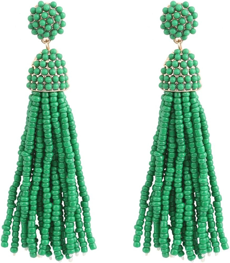 NLCAC Women's Beaded tassel earrings Long Fringe Drop Earrings Dangle 6 Colors | Amazon (US)