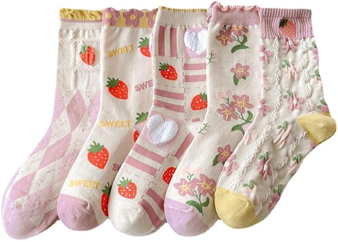 Tooe Women's Cottagecore Flower Socks 5Pairs Kawaii Preppy Crew Socks Cute Lace Ankle Socking Coq... | Amazon (US)