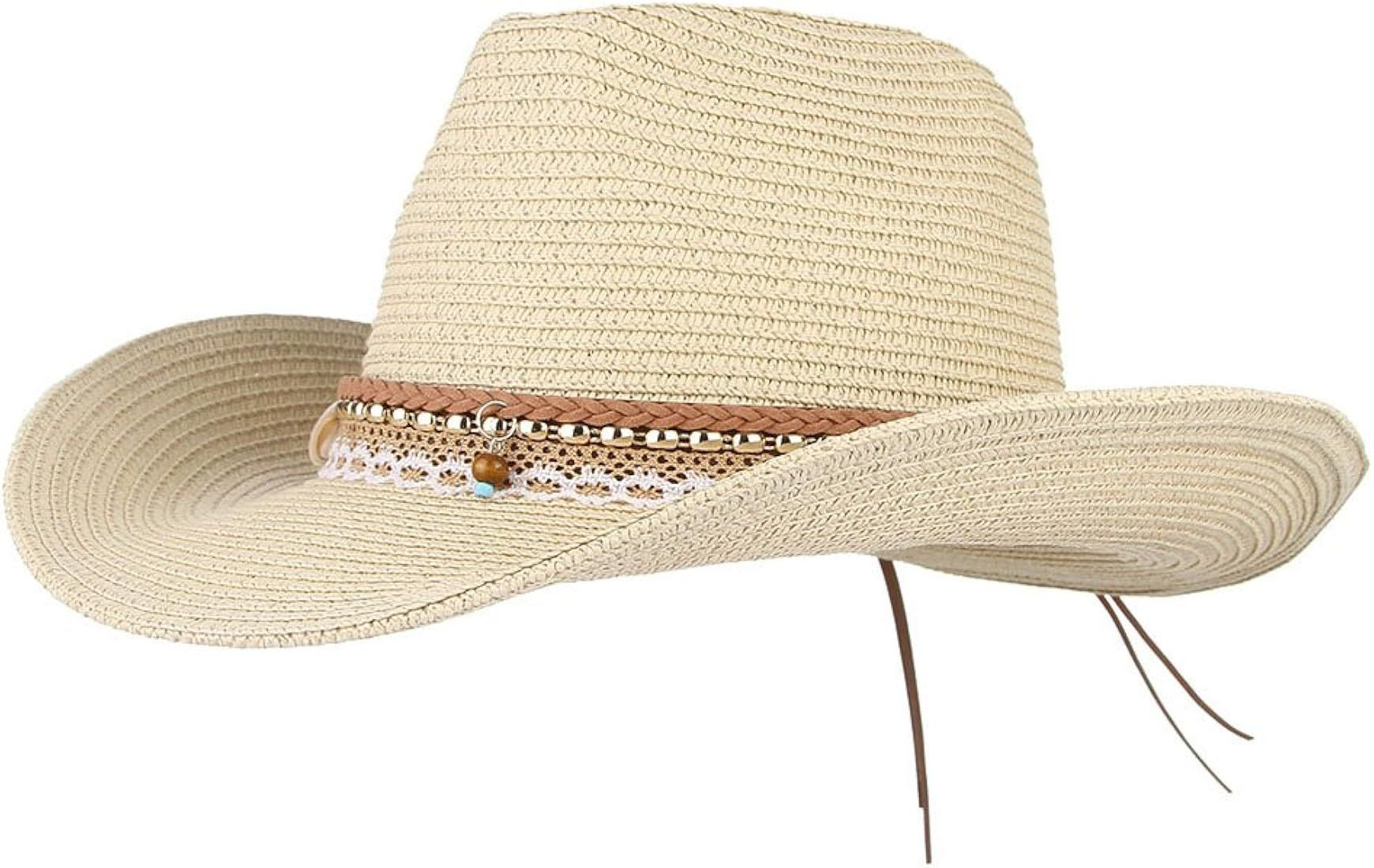 Straw Cowboy Hat for Women Men Girls Roll up Wide Brim Western Cowgirl Summer Beach Sun Hats | Amazon (US)