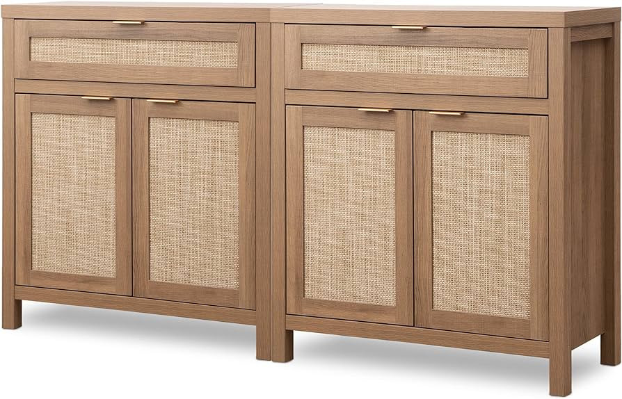 SICOTAS Sideboard Buffet Cabinet Set of 2, Rattan Credenza Storage Cabinet, Boho Buffet Table Con... | Amazon (US)