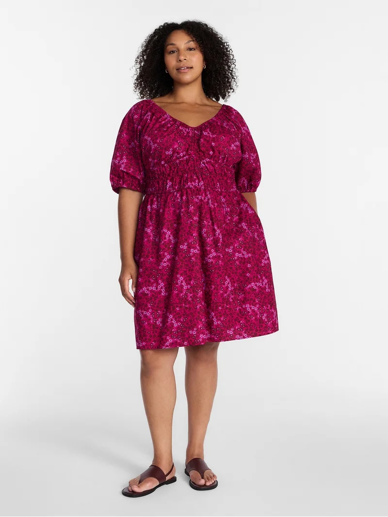 Terra and Sky Women's Plus Mini Cinched Waist Dress, Sizes 0X -5X | Walmart (US)