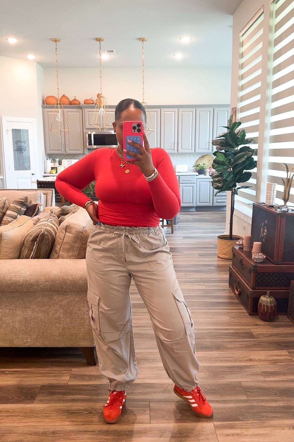 

Cargo pants-  medium 
Top-  medium 
Sneakers-  size down 1/2 size 

Spring outfit - spring ootd - outfits - cargo outfit - cargo pants - summer- summer outfit - vacation outfit - amazon - Abercrombie - sneakers - adidas -  #ltkstyletip #ltkfindsunder50 #ltkshoecrush  