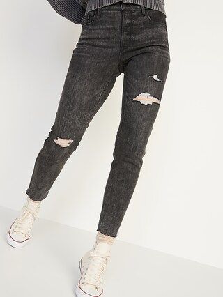 High-Waisted Rockstar Super Skinny Ripped Gray Ankle Jeans for Women | Old Navy (CA)