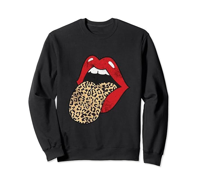 Red Lips Leopard Tongue Cheetah Animal Print Trendy Graphic Sweatshirt | Amazon (US)