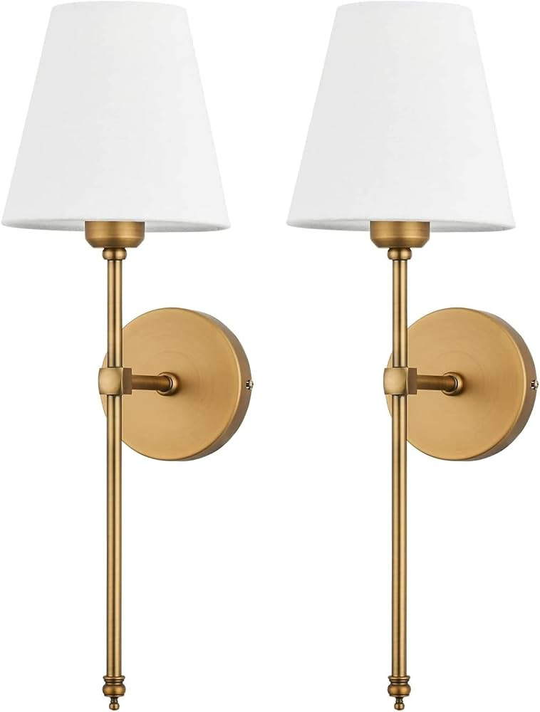 Bsmathom Wall Sconces Sets of 2, Hardwired Classic Brushed Brass Sconces Wall Lighting, Bathroom ... | Amazon (US)