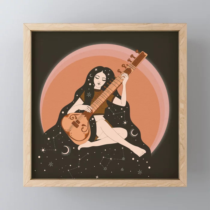 Sitar Girl Ethnic, Indian Inspired, Cosmic   Framed Mini Art Print | Society6