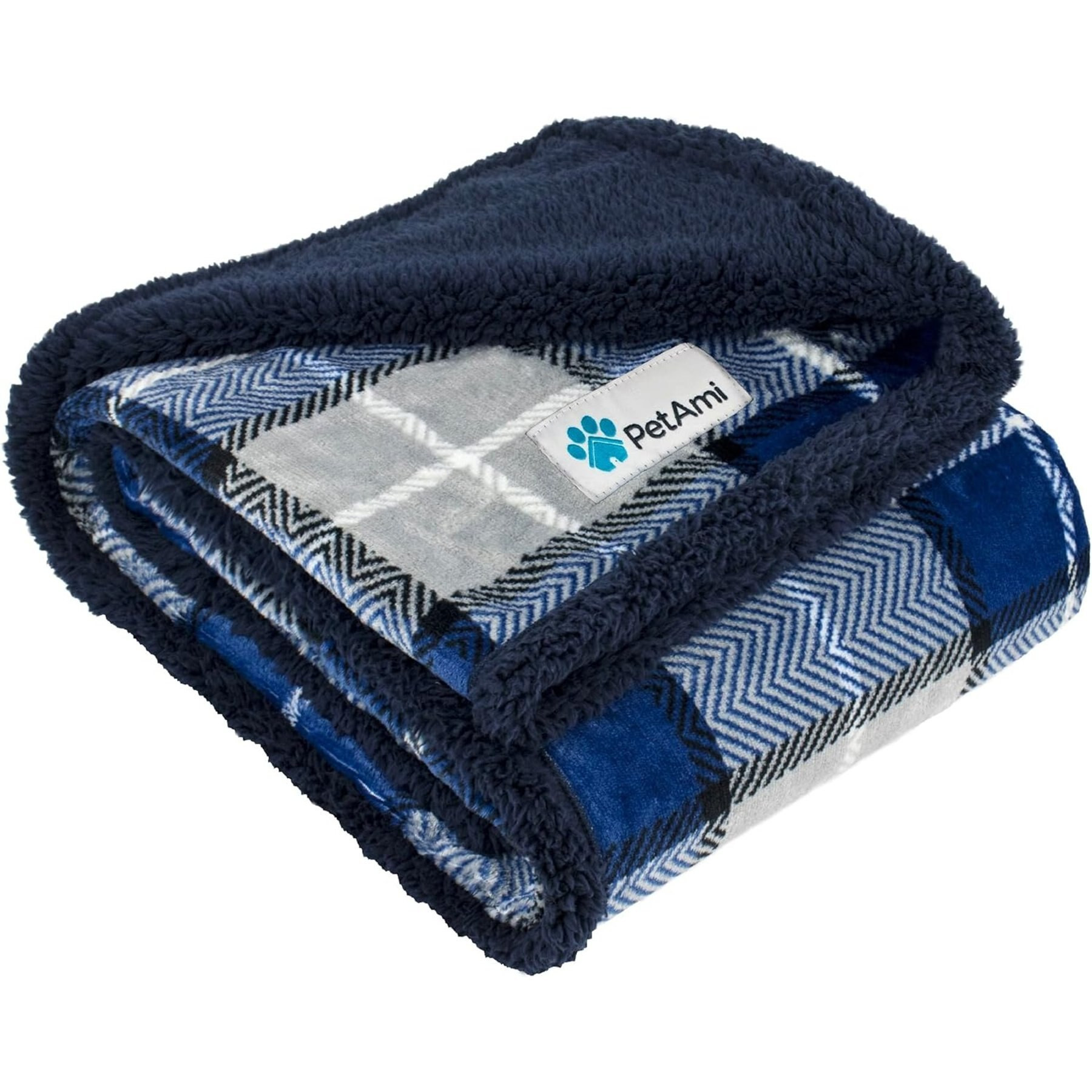 PetAmi Sherpa Cat & Dog Blanket, Plaid Navy, 60 x 40-in | Chewy