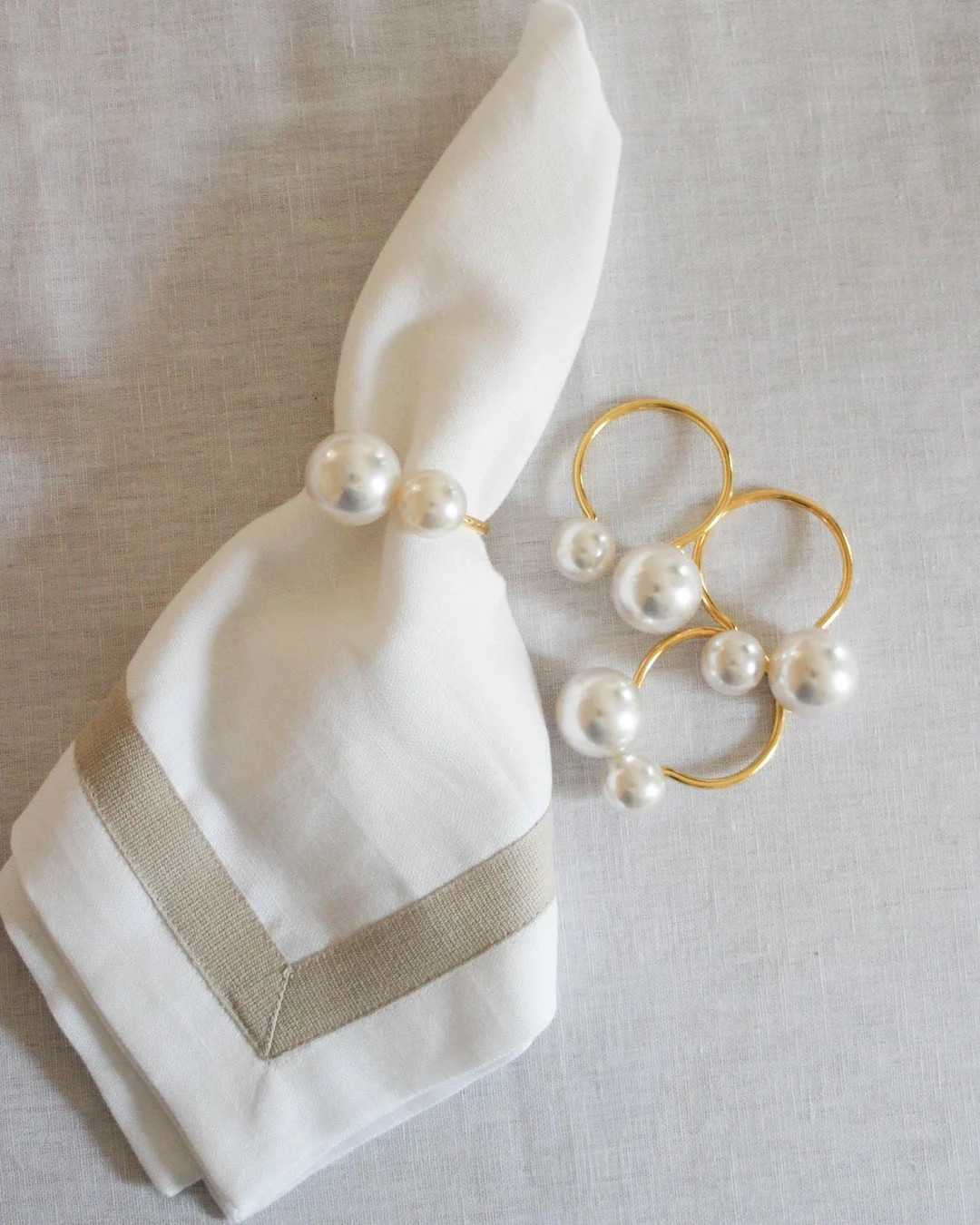 Gold Pearl Napkin Rings, Set of 4 Modern Napkin Holder, Holiday Table Decor - Etsy | Etsy (US)