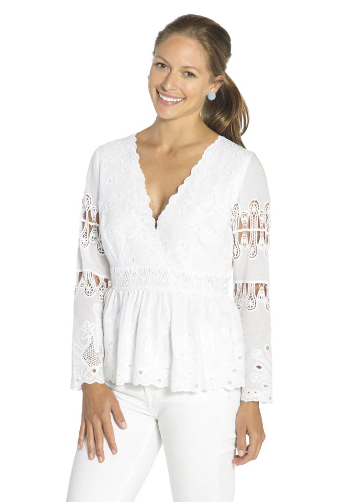 Embroidered Peplum Cotton Top White | Sail to Sable