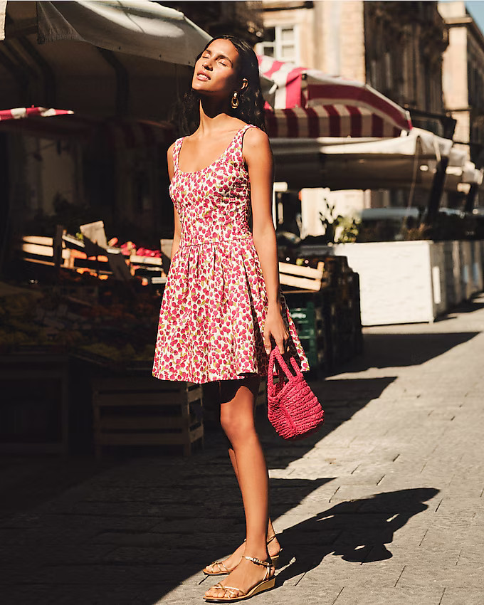 Fit-and-flare mini dress in raspberry print | J. Crew US