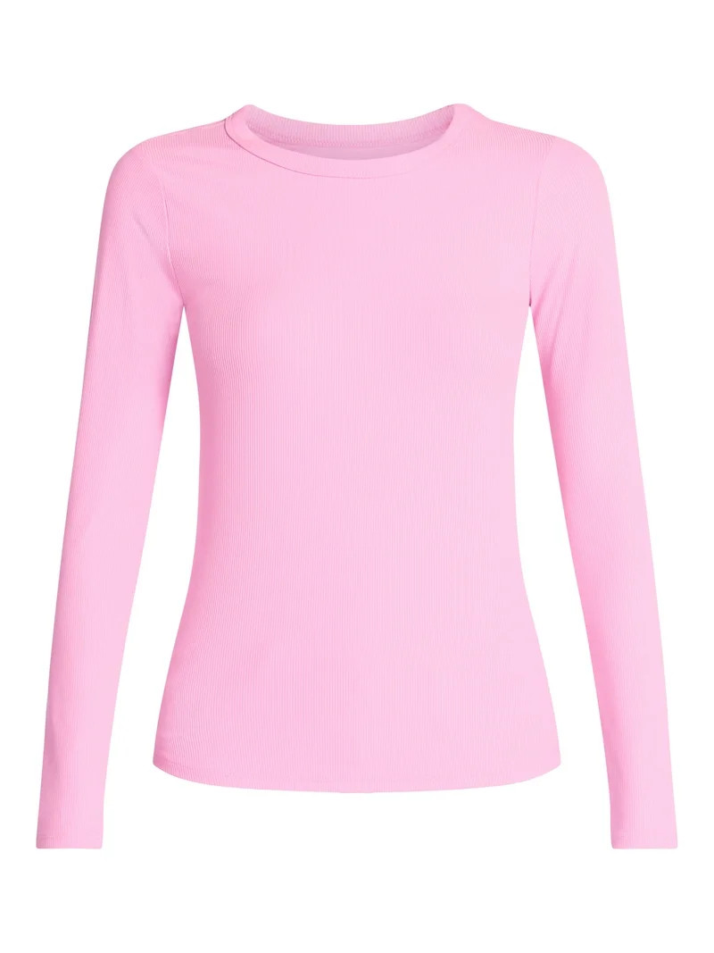 No Boundaries Ribbed Crewneck Tee with Long Sleeves, 1 or 2-Pack, Women's & Women's Plus XXS-XXL | Walmart (US)