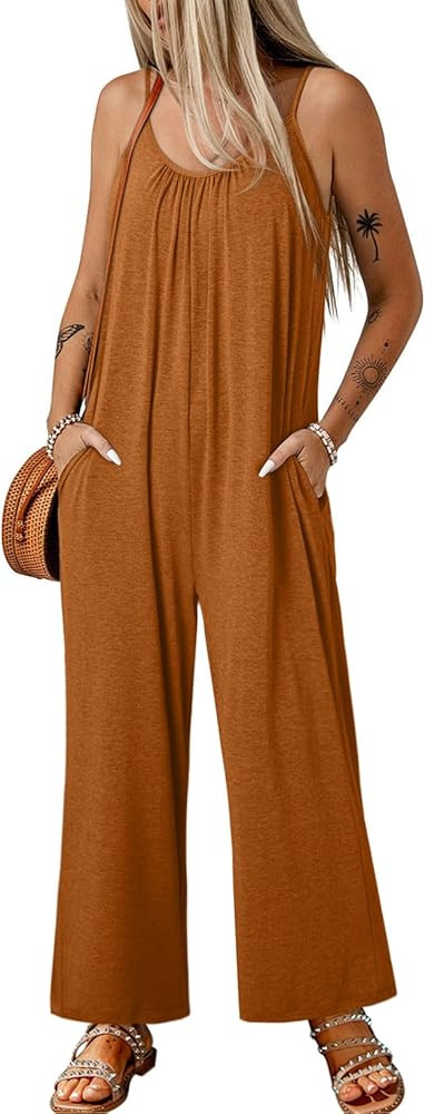 Happy Sailed Womens Casual Jumpsuits Loose Overalls Summer Sleeveless Stretchy Wide Leg Long Pant... | Amazon (US)