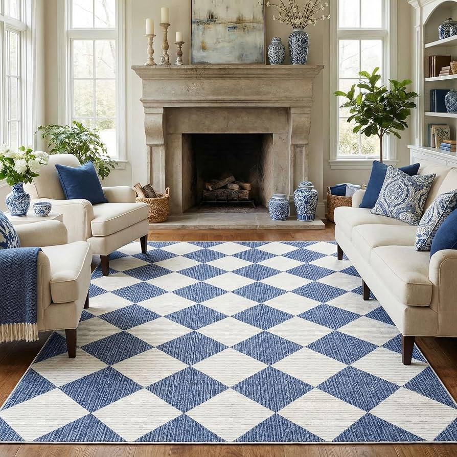 GarveeHome Navy Blue Area Rugs 8x10 Living Room Checkered Washable Rug | Amazon (US)