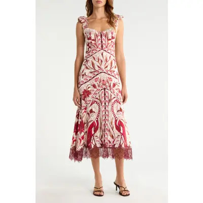 FARM Rio Stained Glass Lace Trim Maxi Dress in Stained Glass Red at Nordstrom, Size Large | Nordstrom
