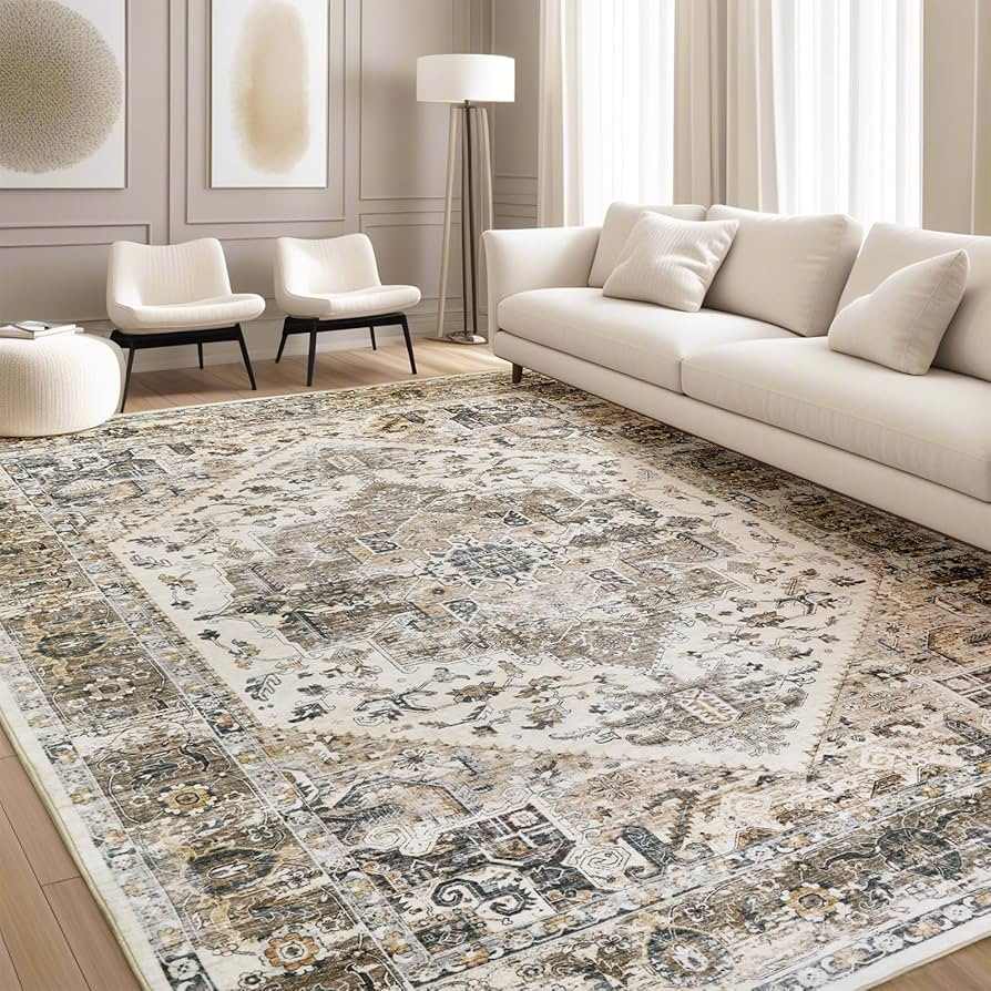 Area Rug Washable Living Room - 9x12 Vintage Traditional Boho Carpet for Bedroom Dining Room Mach... | Amazon (US)