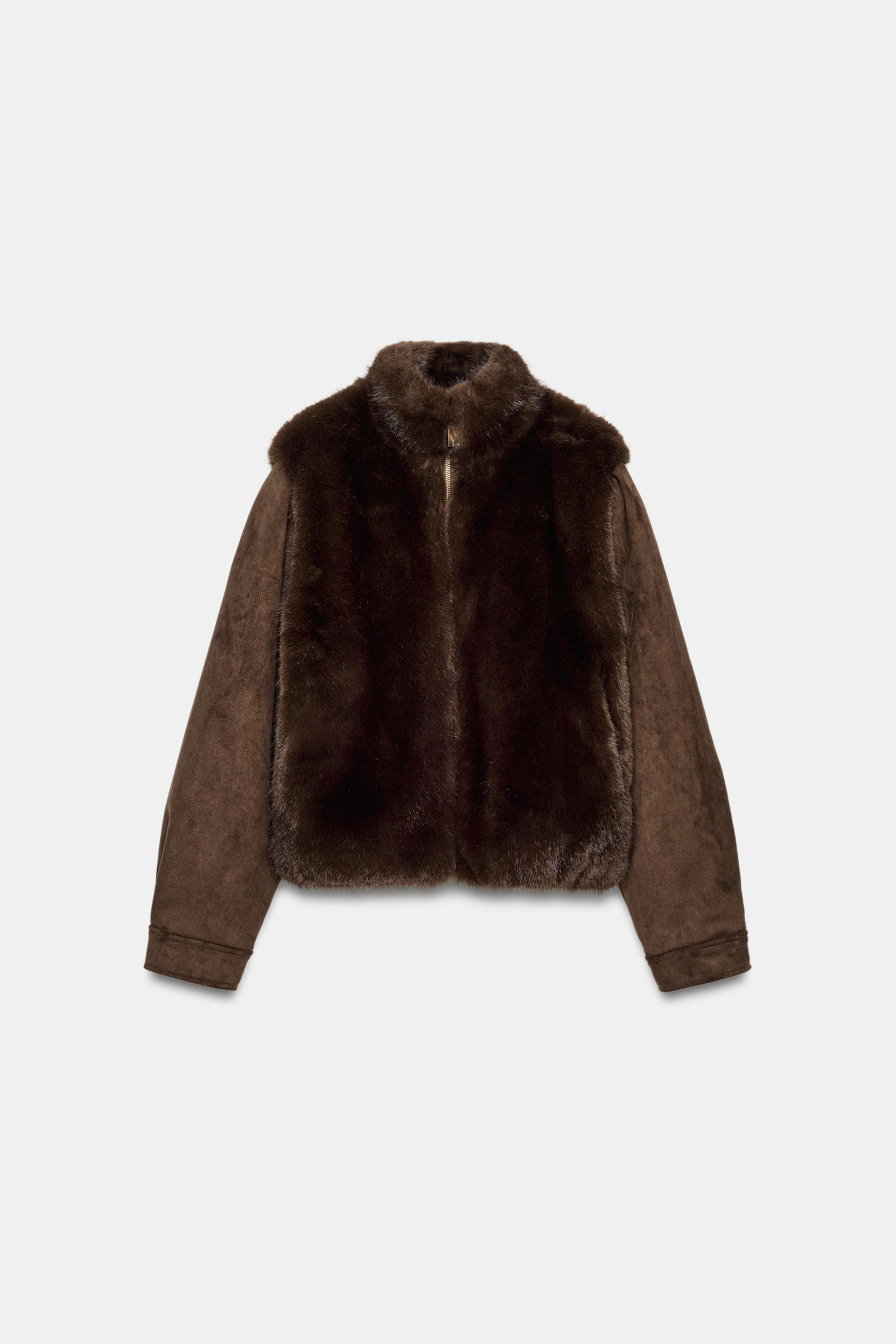 Zara - Faux Fur Zip Vest - Women - Taupe Brown - Women | Zara US