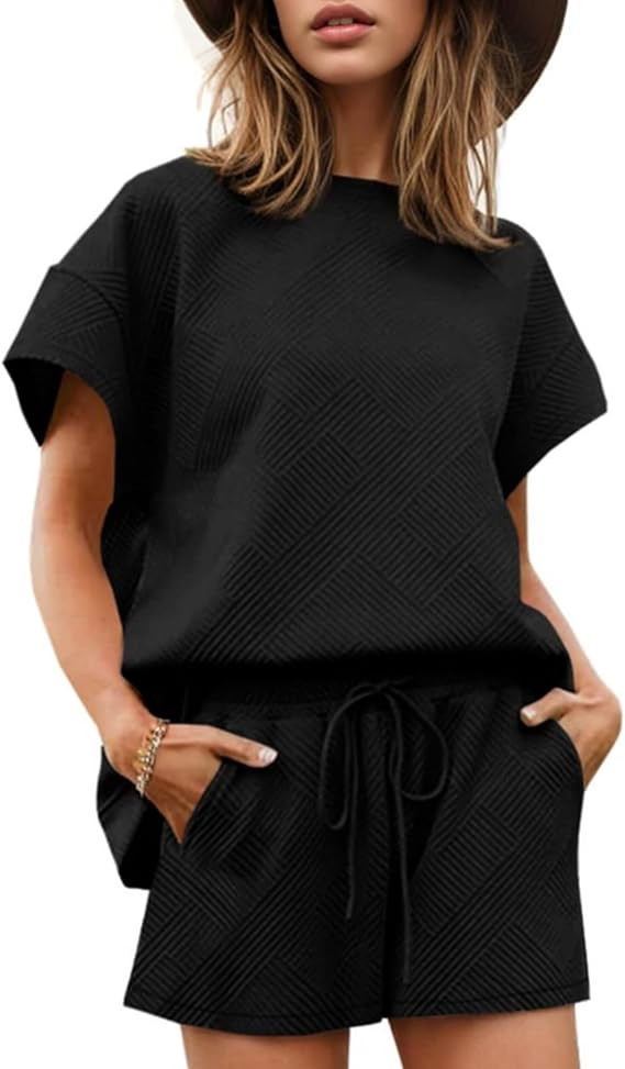 Women's Loungewear Set 2 Piece Outfits Matching Lounge Short Sleeve Tops and Shorts Casual Pajama... | Amazon (US)