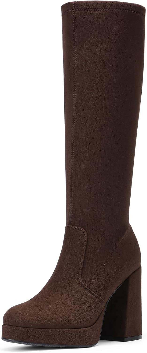 DREAM PAIRS Women's Chunky Platform Heels Knee High Boots | Amazon (US)
