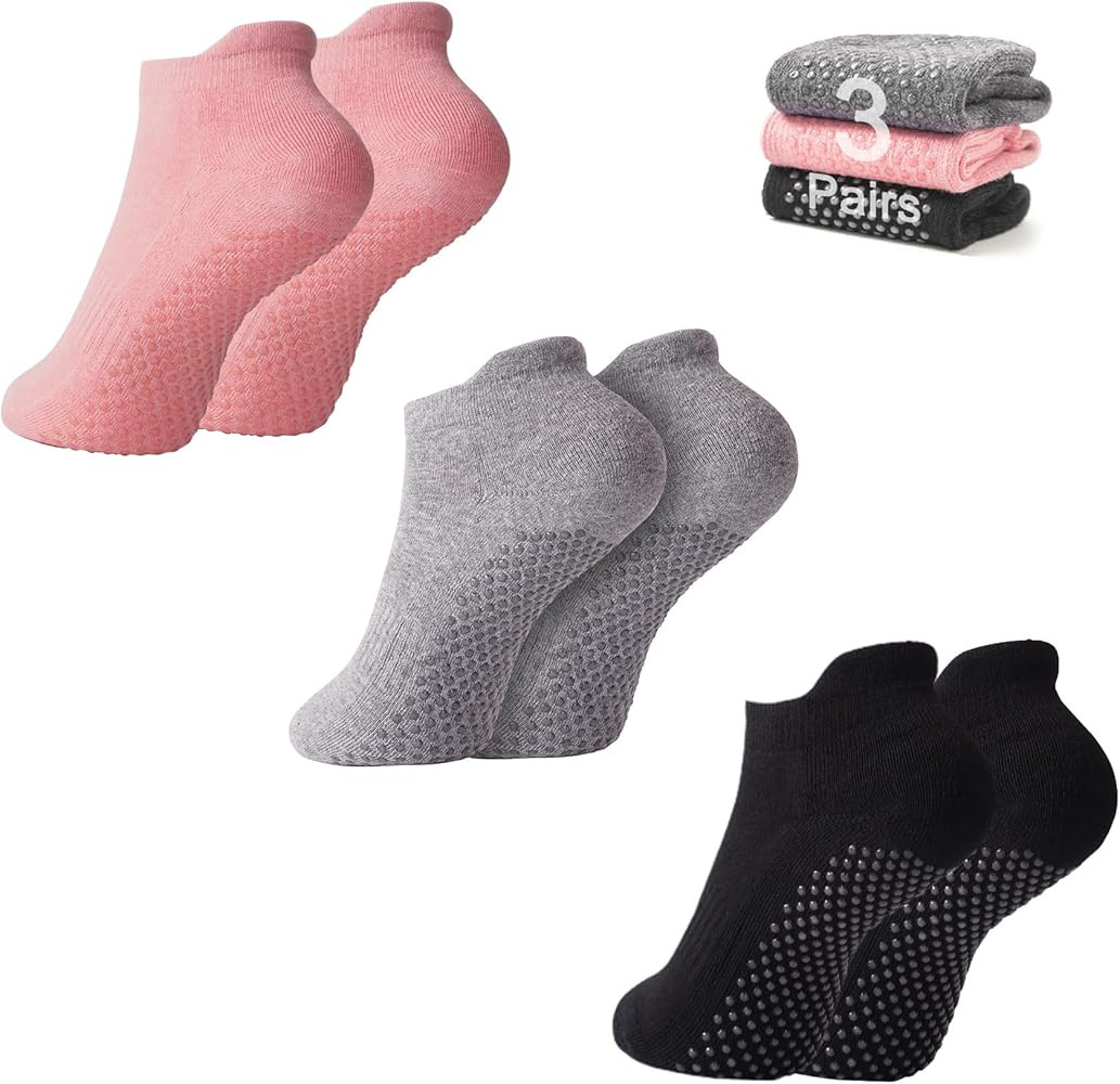 LKDxiangyu 3 pairs Grip socks Pilates grip socks Grip socks soccer Pilates socks Grip socks for w... | Amazon (US)
