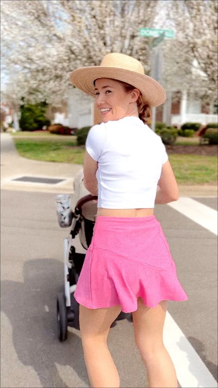 Feels like spring! A little athleisure ensemble complete with the cutest pink tennis skirt and sun hat 💕 (Skirt is old outdoor voices and top is Cuts, similar linked!)

#LTKfamily #LTKSeasonal #LTKfit