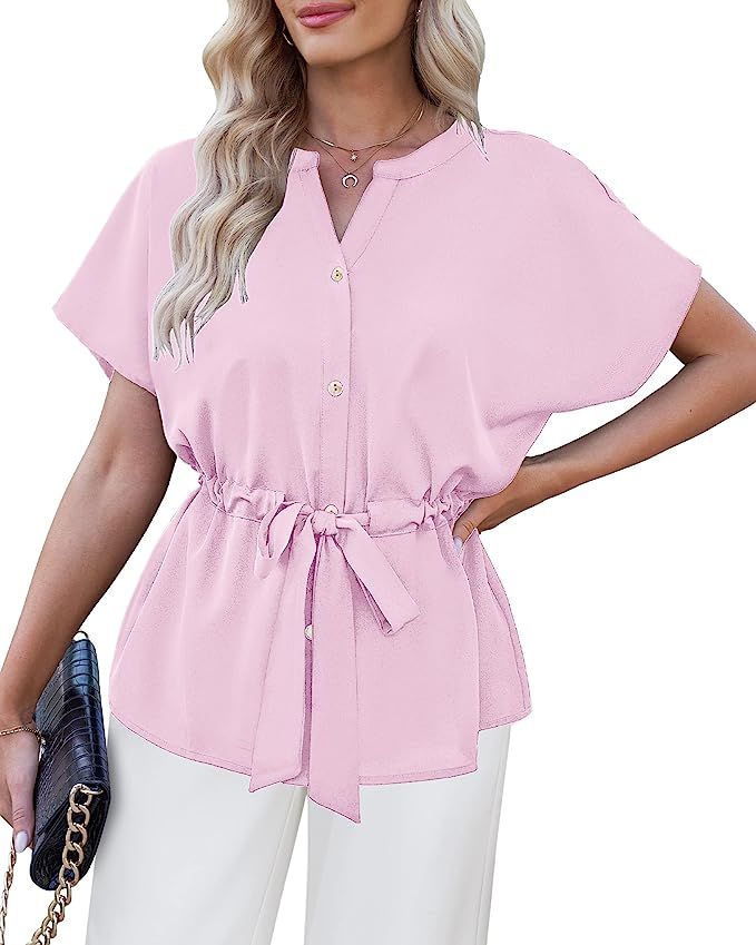 GRAPENT Work Blouses for Women Business Casual Tops Peplum Dressy Elegant Summer Button Down Shir... | Amazon (US)