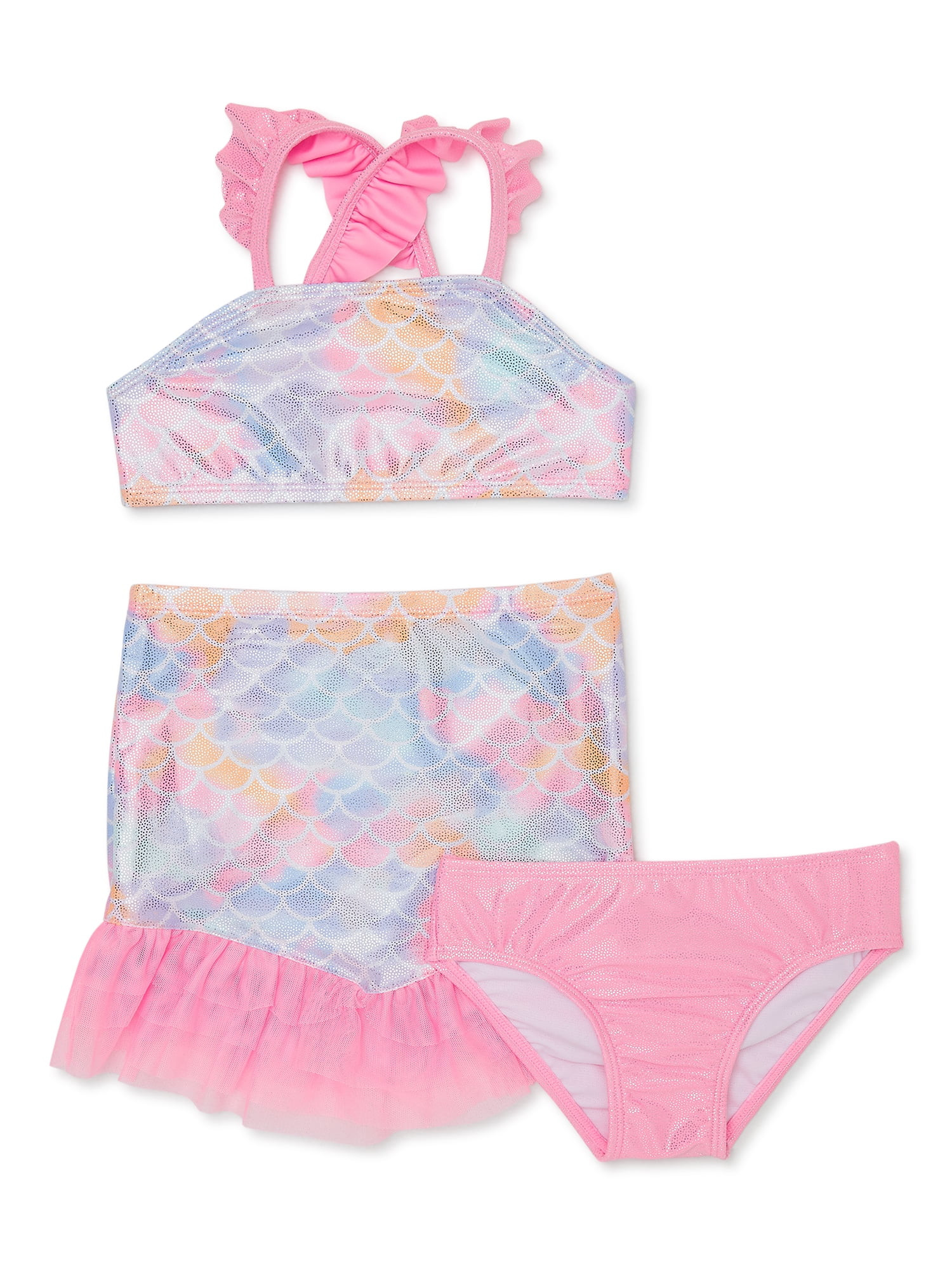 Wonder Nation Baby and Toddler Girl Mermaid Swim Set, 3-Piece, Sizes 12M-5T | Walmart (US)