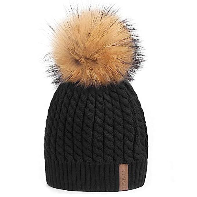 Winter Beanie Hats for Women FURTALK Womens Warm Knit Fur Bobble Pom Pom Hat | Amazon (US)