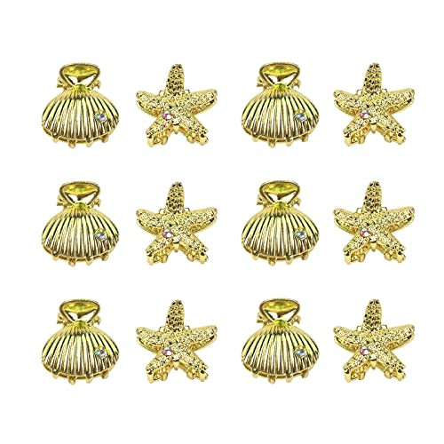 YISSION 12PCS Metal Hair Clips Small Starfish Hair Clip Shell Claw Clip Mermaid Hair Accessories for Girls Women Beach Party | Amazon (US)
