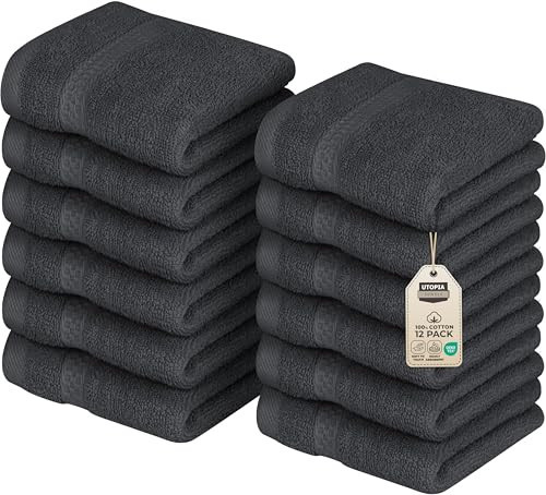 Utopia Towels 12 Pack Premium Wash Cloths Set, 12 by 12 Inches, 100% Cotton Ring Spun, Highly Absorbent and Soft Feel Essential Washcloths for Bathroom, Spa, Gym, and Face, Grey | Amazon (US)