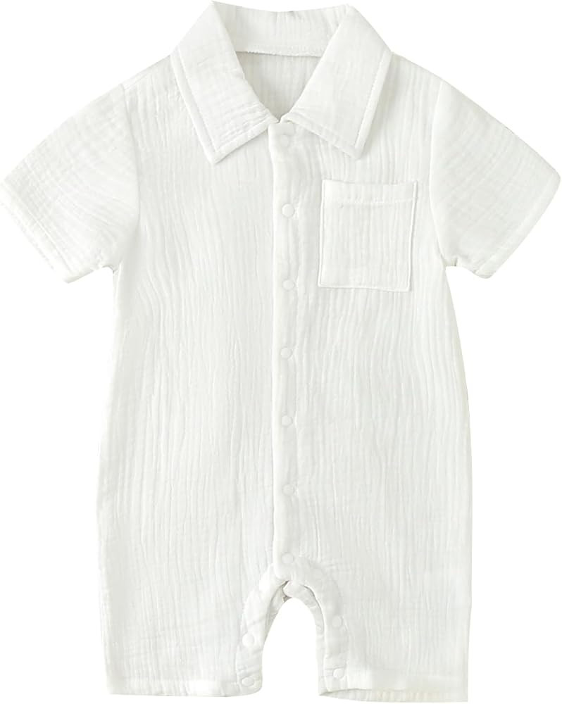 Baby Boy Romper Short Sleeve Button Down Shirt Onesie Jumpsuit Shorts Summer Clothes Outfit Newbo... | Amazon (US)