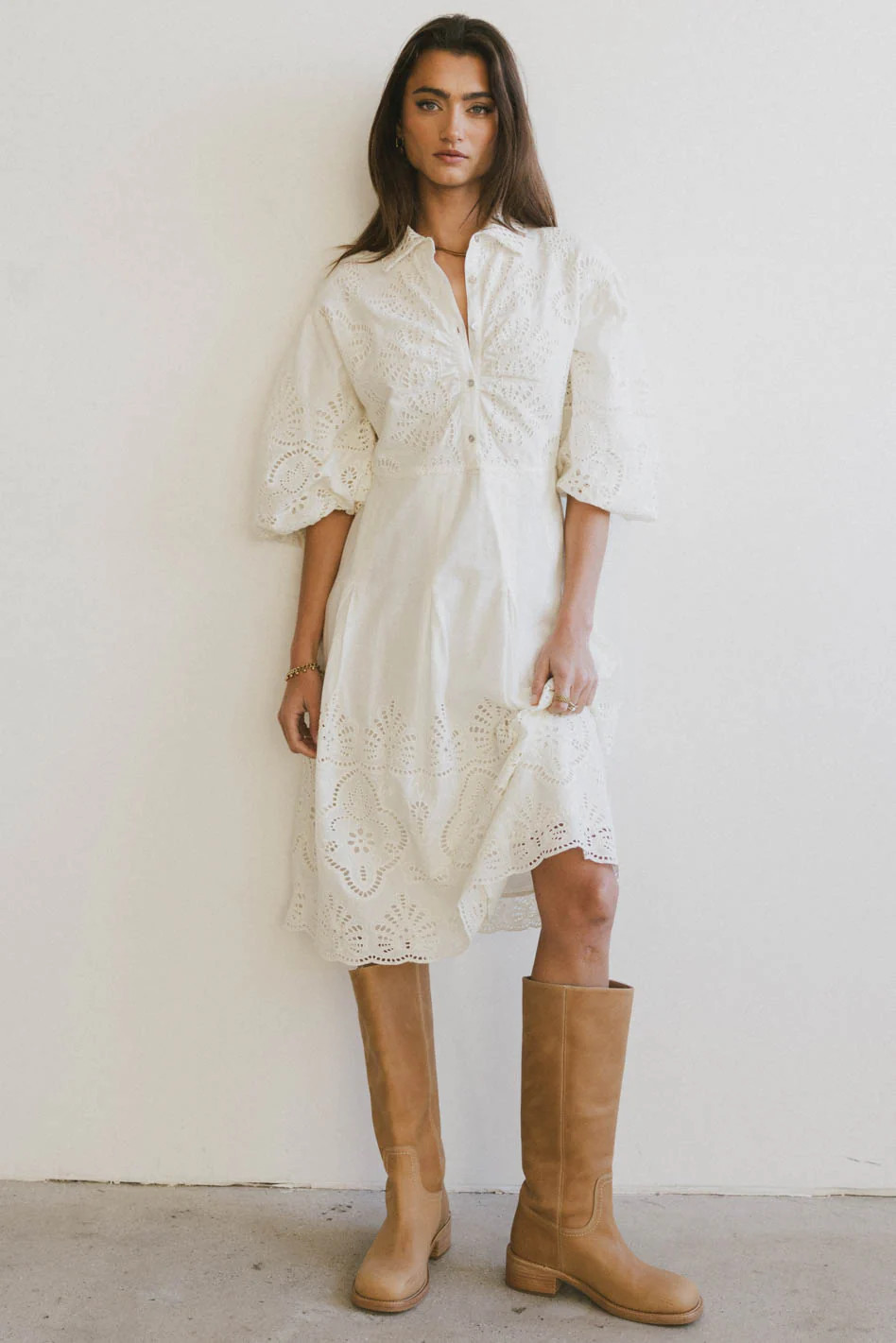 Eleanor Eyelet Lace Midi Dress in Cream - FINAL SALE | Böhme US