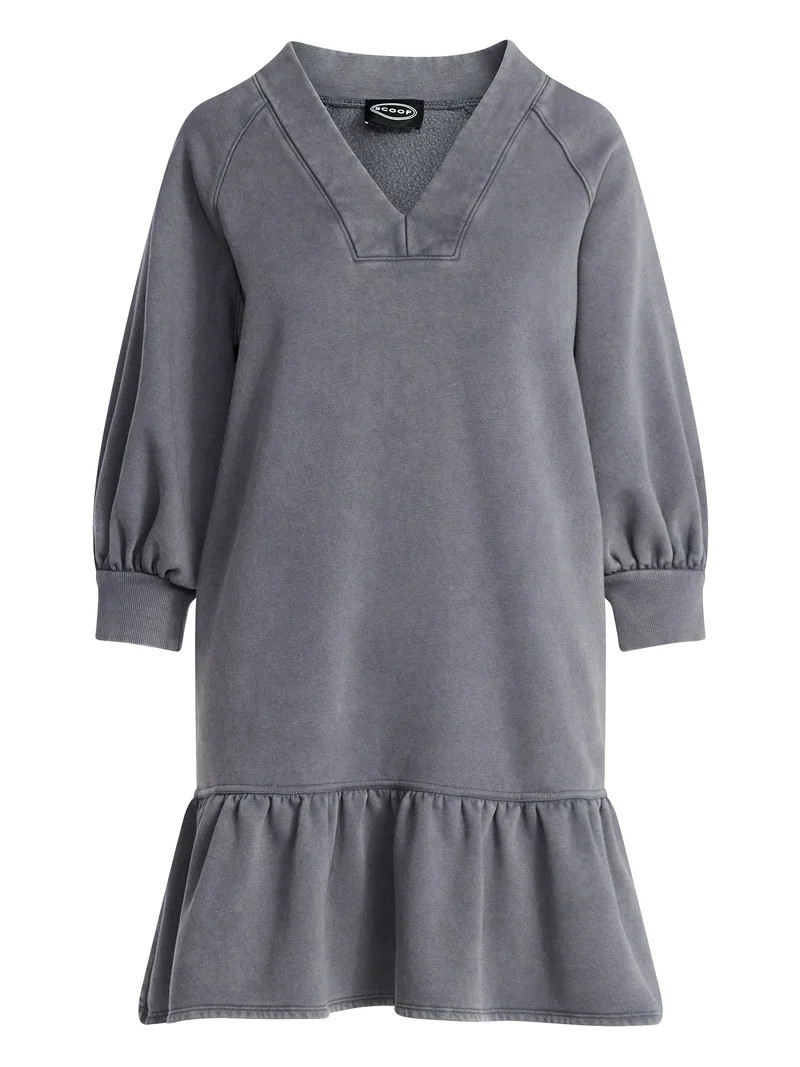 Scoop Women's and Women's Plus Deep V Neck Sweatshirt Mini Dress, Sizes XS-4X | Walmart (US)