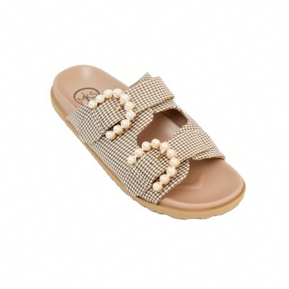 PEARL DETAILED DOUBLE STRAP SLIP ON SANDAL | SHEIN