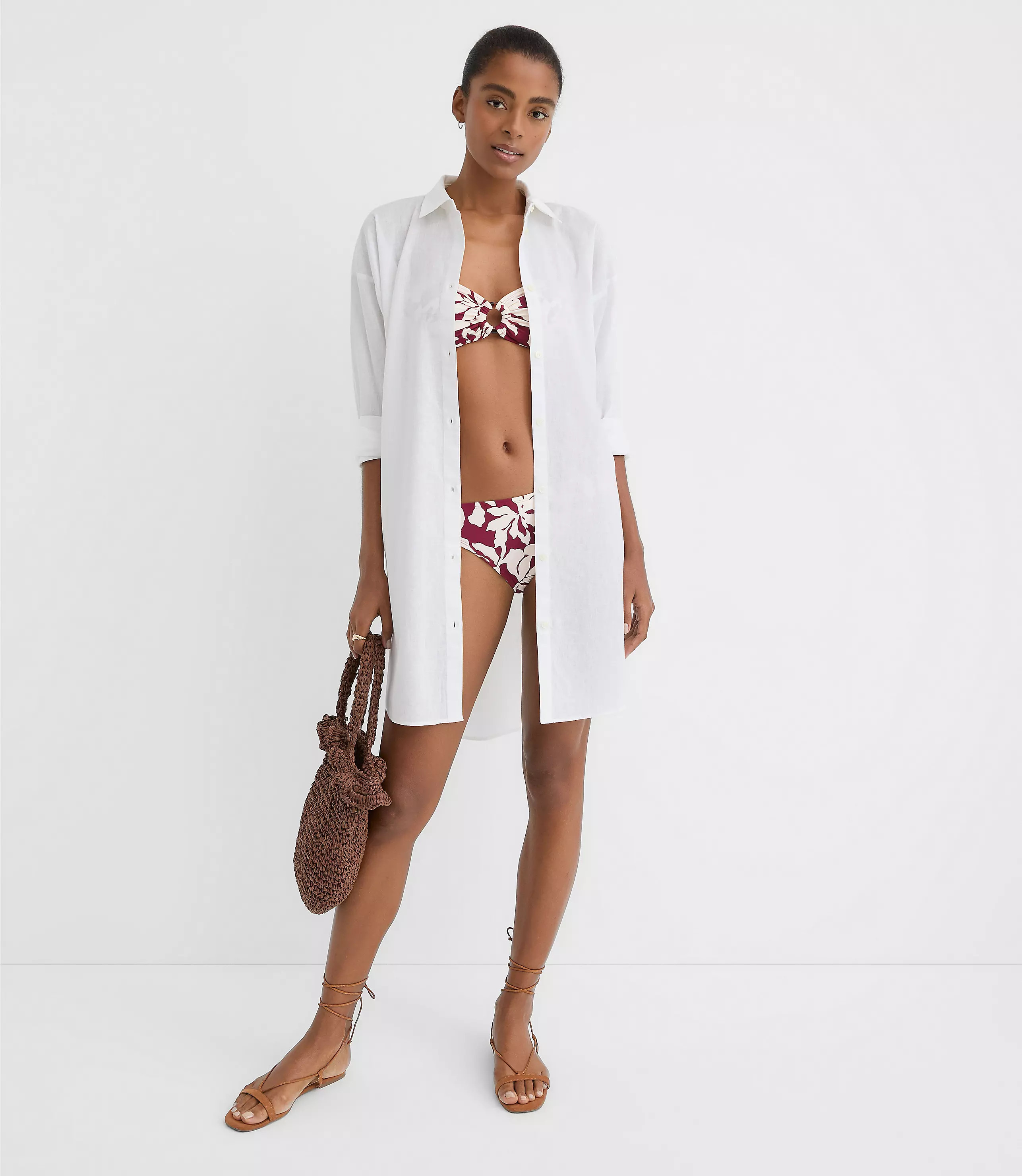LOFT Beach Linen Cotton Swimsuit Coverup Shirt | LOFT