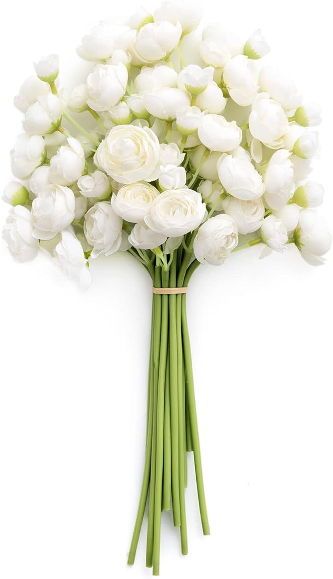 Ling's Moment Ivory White Artificial Ranunculus Mini Flowers, 18 Pieces, Silk | Amazon (US)