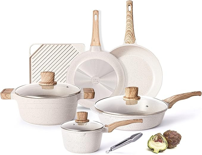 Pots and Pans Set - Caannasweis Kitchen Nonstick Cookware Sets Granite Frying Pans for Cooking Ma... | Amazon (US)