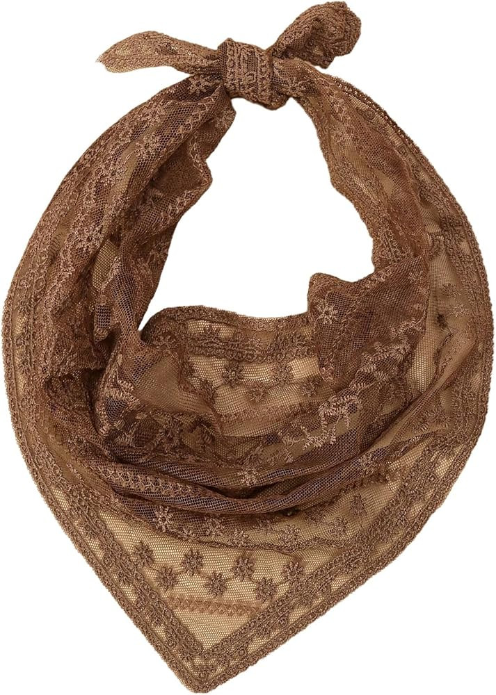 SweatyRocks Women's Floral Embroidery Lace Triangle Hair Scarf Headband Sheer Hair Bandana | Amazon (US)