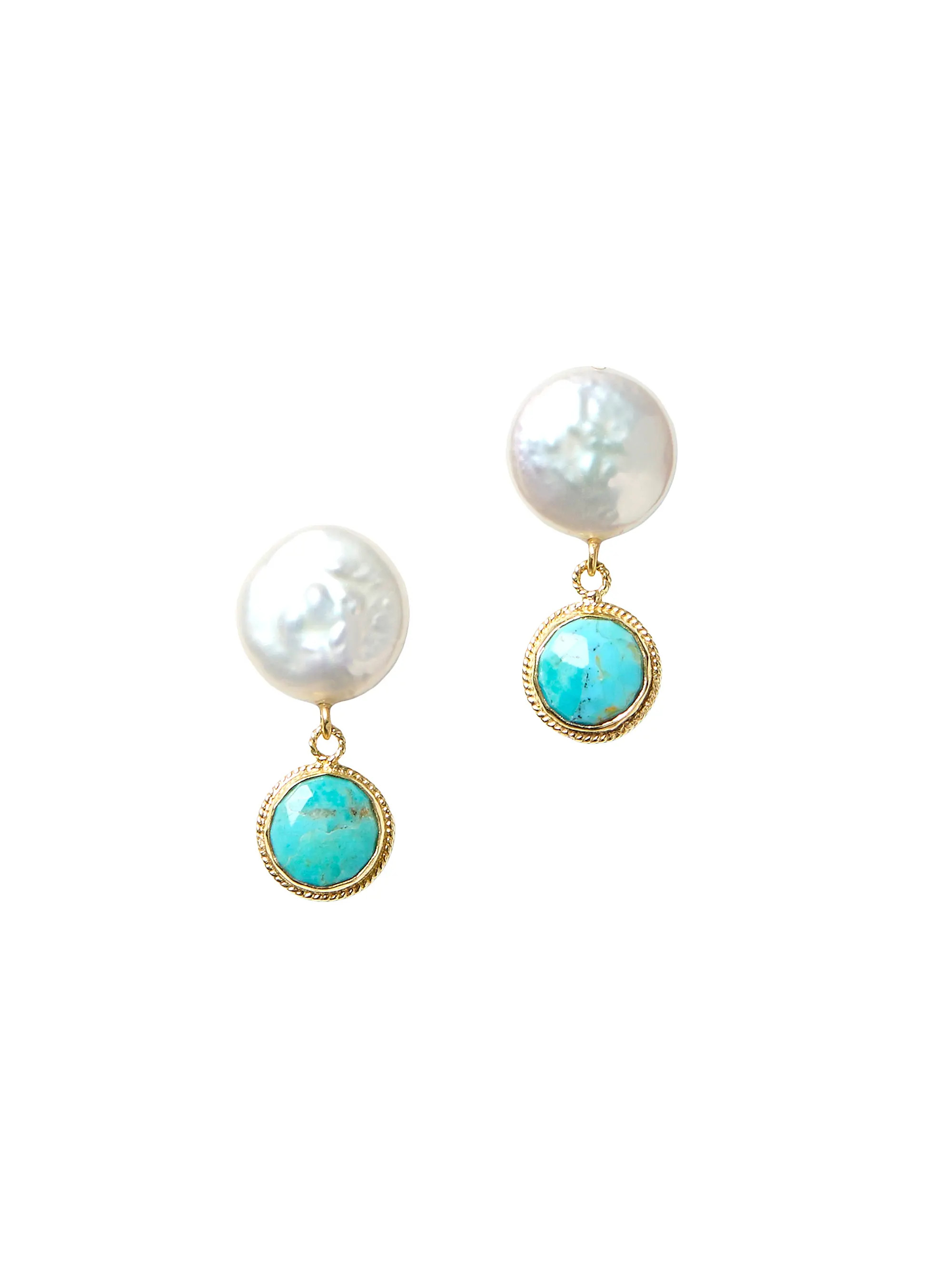 Sydney 18K-Gold-Plated Sterling Silver, Freshwater Pearl & Turquoise Drop Earrings | Saks Fifth Avenue