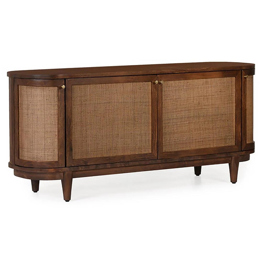 Daphne Mid Century Dark Acacia Wood Woven Cane Rattan 4 Door Media Cabinet - 68" | Kathy Kuo Home
