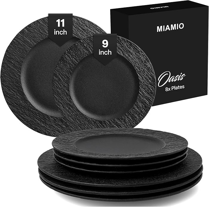 MIAMIO - Plate Set of 8 / Dinner & Breakfast Plates Ceramic - Oasis (Black) | Amazon (US)